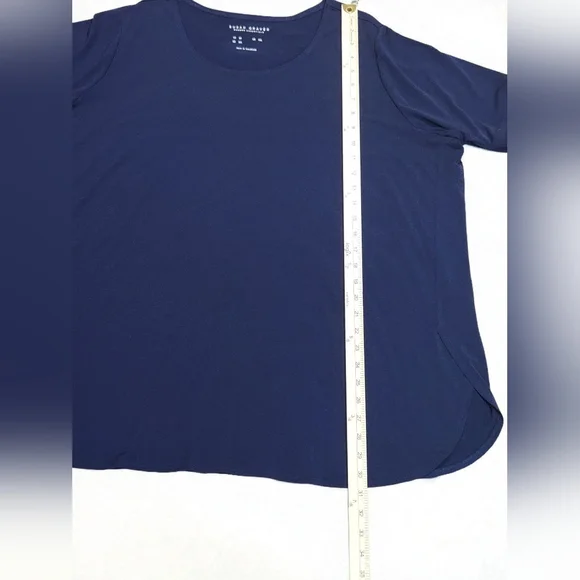 Susan Graver Liquid Knit Women's Navy Short Sleeve Top - Picture 3 of 5